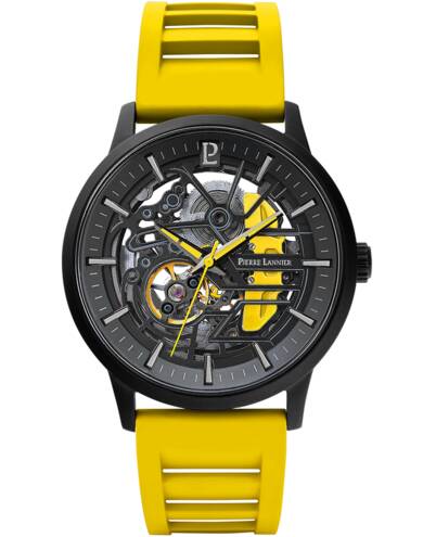 Pierre Lannier Paddock 341A449 – Montre Homme Chronographe 43mm Cadran Noir Bracelet Jaune Sport Racing
