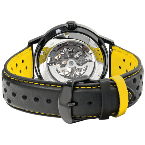 Pierre Lannier Paddock 338A443 â Montre Homme Chronographe 42mm Cadran Bleu Bracelet Cuir Noir SurpiquĂ© Jaune