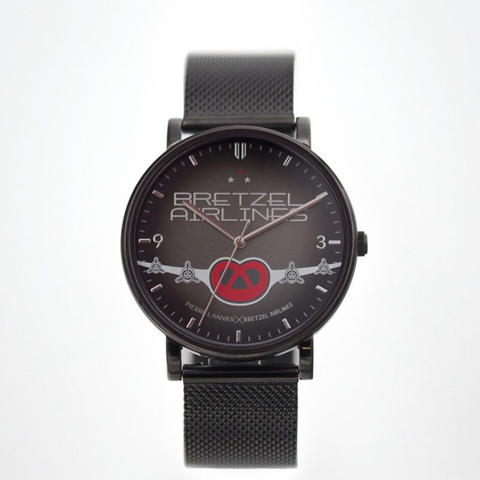 Montre Pierre Lannier Bretzel Airlines Blason Rouge – Boîtier Noir 40,5 mm – Bracelet Milanais Noir – Édition Spéciale Alsacienne
