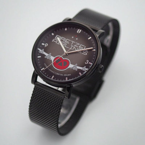 Montre Pierre Lannier Bretzel Airlines Blason Rouge – Boîtier Noir 40,5 mm – Bracelet Milanais Noir – Édition Spéciale Alsacienne