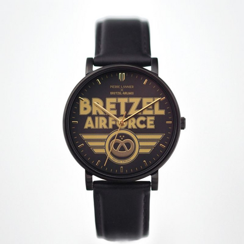 Montre Pierre Lannier Bretzel Air Force – Série Spéciale – Boîtier Noir 40,5 mm – Bracelet Cuir Noir – Made in France