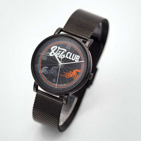 Montre Bretzel Vélo Club – Pierre Lannier x Bretzel Airlines : boîtier noir 40,5 mm, bracelet milanais acier noir, design cycliste alsacien, étanche 50 m, quartz. Édition spéciale Made in France.