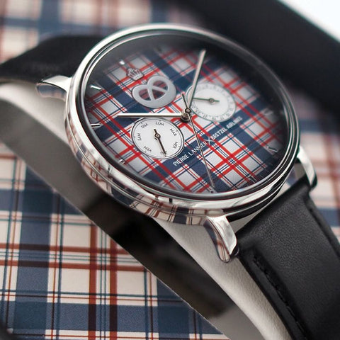 Pierre Lannier x Bretzel Airlines – Montre Kelsch Bleu Blanc Rouge – Bracelet Cuir Noir – Édition Spéciale Alsace