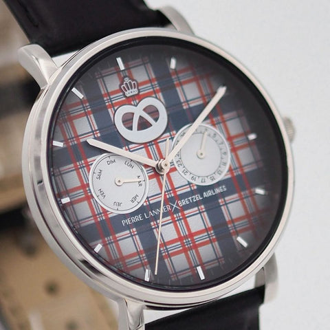 Pierre Lannier x Bretzel Airlines – Montre Kelsch Bleu Blanc Rouge – Bracelet Cuir Noir – Édition Spéciale Alsace