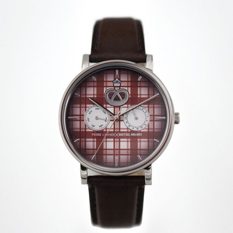 Montre Pierre Lannier Kelsch Blanc Rouge – Édition Spéciale Alsace – Acier 40,5 mm – Bracelet Cuir Ébène – Bretzel Airlines