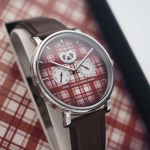Montre Pierre Lannier Kelsch Blanc Rouge – Édition Spéciale Alsace – Acier 40,5 mm – Bracelet Cuir Ébène – Bretzel Airlines