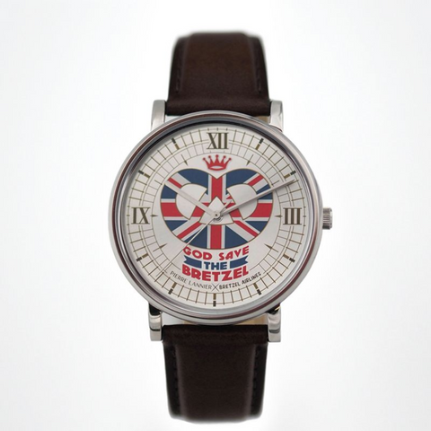 Montre Pierre Lannier God Save Bretzel – Édition Bretzel Airlines – Acier 40,5 mm – Bracelet Cuir Ébène – Made in France