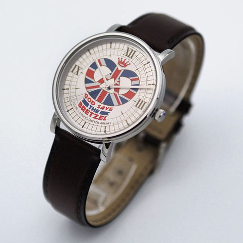Montre Pierre Lannier God Save Bretzel – Édition Bretzel Airlines – Acier 40,5 mm – Bracelet Cuir Ébène – Made in France