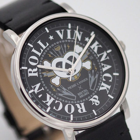 Montre Pierre Lannier Bretzel Brothers – Acier Argenté 40,5 mm – Bracelet Cuir Noir – Édition Bretzel Airlines – Made in France