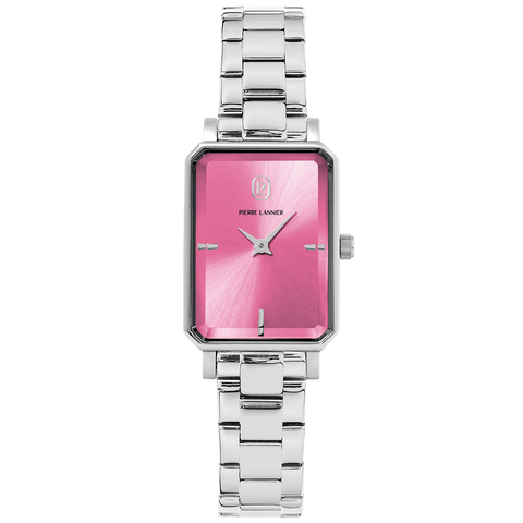 Pierre Lannier Montre Femme ARIANE Argenté Cadran Rose Bracelet Acier Argenté 12 MM Réf 005P651