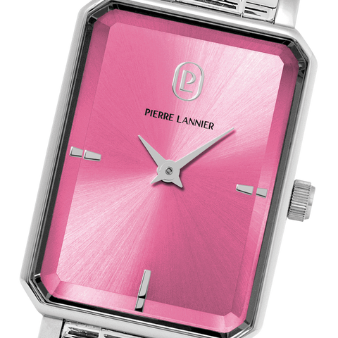 Pierre Lannier Montre Femme ARIANE Argenté Cadran Rose Bracelet Acier Argenté 12 MM Réf 005P651