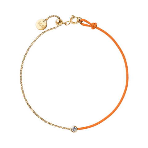 Bracelet ICE Jewellery Diamond Half Chain Orange 021090 – Cordon Orange & Chaîne Dorée avec Véritable Diamant
