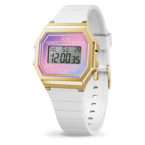 Montre ICE Digit Retro White Delight Small 022722 – Digital Blanc & Irisé Pastel 32mm