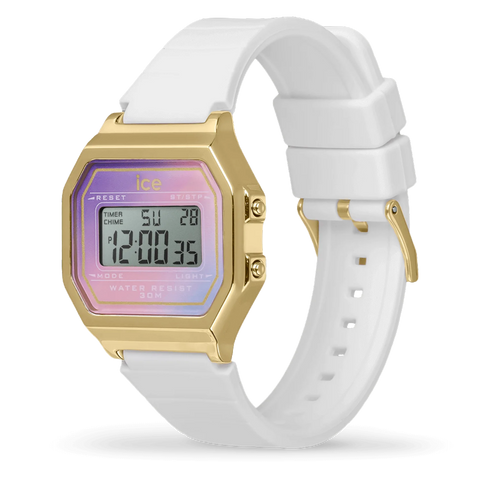 Montre ICE Digit Retro White Delight Small 022722 – Digital Blanc & Irisé Pastel 32mm