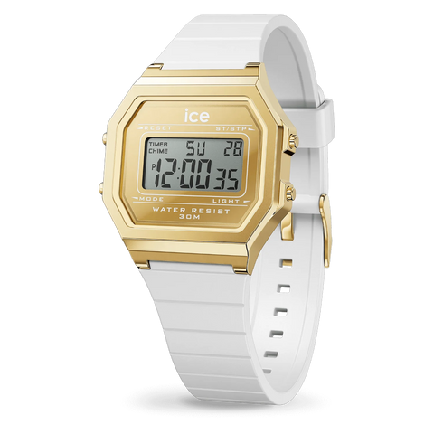 Montre ICE Digit Retro Metal Gold Mirror White Small 022733 – Digital Blanc & Doré Miroir 32mm