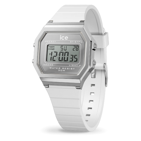 Montre ICE Digit Retro Metal Silver Mirror White Small 022734 – Digital Blanc & Argent Miroir 32mm