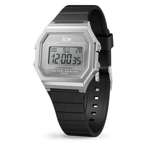 Montre ICE Digit Retro Metal Silver Mirror Black Small 022735 – Digital Noir & Argent Miroir 32mm