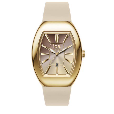 Montre ICE boliday Dome Metal Almond Skin Small Femme – Réf. 025174 – Quartz 3 aiguilles + Date, Acier & Silicone Doré, Étanche 5 ATM