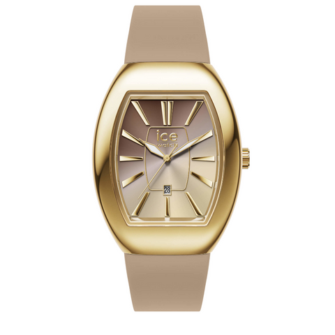 Montre ICE boliday Dome Metal Warm Taupe Small Femme – Réf. 025175 – Quartz 3 aiguilles + Date, Acier & Silicone Taupe Doré, Étanche 5 ATM