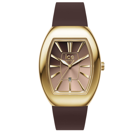 Montre ICE boliday Dome Metal Chocolate Small Femme – Réf. 025177 – Quartz 3 aiguilles + Date, Acier & Silicone Marron Doré, Étanche 5 ATM