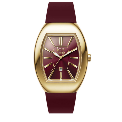 Montre ICE boliday Dome Metal Cherry Small Femme – Réf. 025178 – Quartz 3 aiguilles + Date, Acier & Silicone Rouge Cerise Doré, Étanche 5 ATM