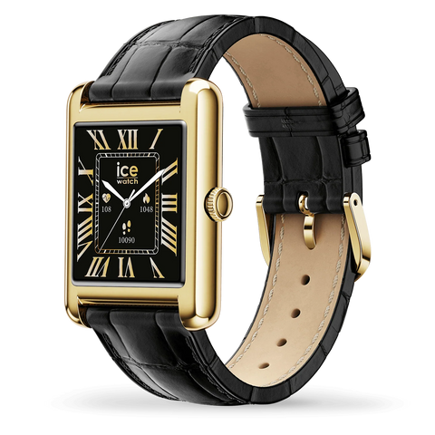Montre connectée ICE smart TKS 2.0 – Réf. 025285 – Rectangulaire 1.41’’ AMOLED – Gold Black – Bracelet cuir alligator