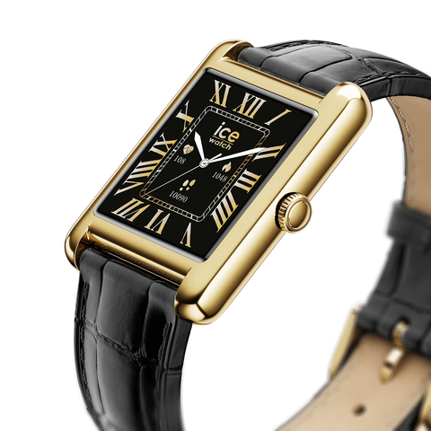 Montre connectée ICE smart TKS 2.0 – Réf. 025285 – Rectangulaire 1.41’’ AMOLED – Gold Black – Bracelet cuir alligator