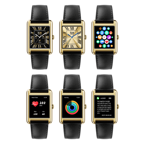 Montre connectée ICE smart TKS 2.0 – Réf. 025286 – Rectangulaire 1.41’’ AMOLED – Gold Black – Bracelet cuir lisse