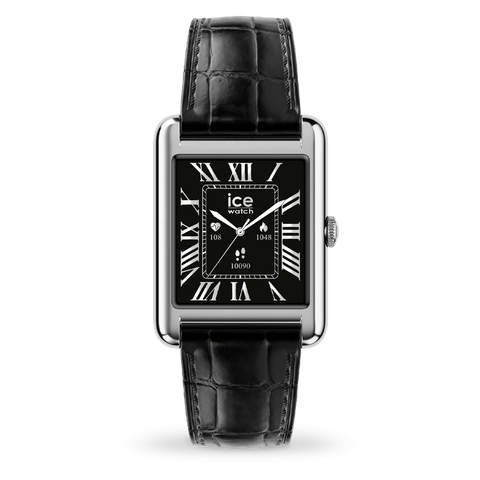 Montre connectée ICE smart TKS 2.0 – Réf. 025380 – Rectangulaire 1.41’’ AMOLED – Silver Black – Bracelet cuir alligator