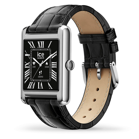 Montre connectée ICE smart TKS 2.0 – Réf. 025380 – Rectangulaire 1.41’’ AMOLED – Silver Black – Bracelet cuir alligator
