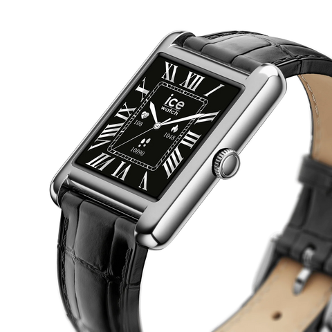 Montre connectée ICE smart TKS 2.0 – Réf. 025380 – Rectangulaire 1.41’’ AMOLED – Silver Black – Bracelet cuir alligator