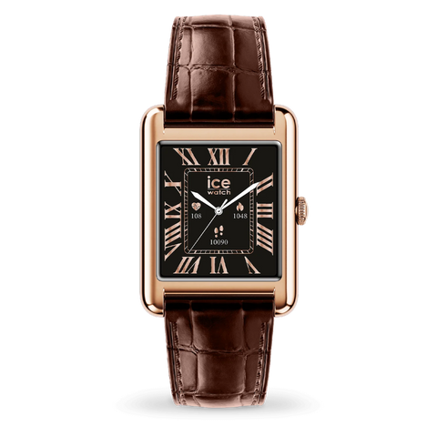 Montre connectée ICE smart TKS 2.0 – Réf. 025382 – Rectangulaire 1.41’’ AMOLED – Rose-Gold Brown – Bracelet cuir alligator