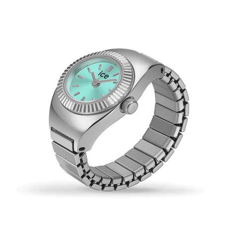 Montre Bague Ice-Watch Chouchou Silver Turquoise – S, Acier Inoxydable, Bracelet Élastique Ajustable