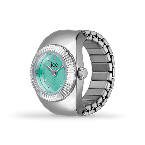 Montre Bague Ice-Watch Chouchou Silver Turquoise – S, Acier Inoxydable, Bracelet Élastique Ajustable