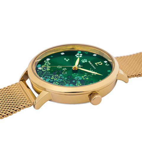 Montre Femme Pierre Lannier TALLIA 063G572 – Dorée – Cadran Vert Floral – Bracelet Milanais Acier 16 mm – Fabriquée en France