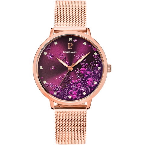 Montre Femme Pierre Lannier Tallia 063G758 – Cadran Violet, Bracelet Acier Milanais Doré-Rose 32mm
