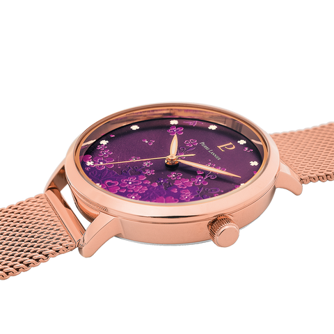 Montre Femme Pierre Lannier Tallia 063G758 – Cadran Violet, Bracelet Acier Milanais Doré-Rose 32mm