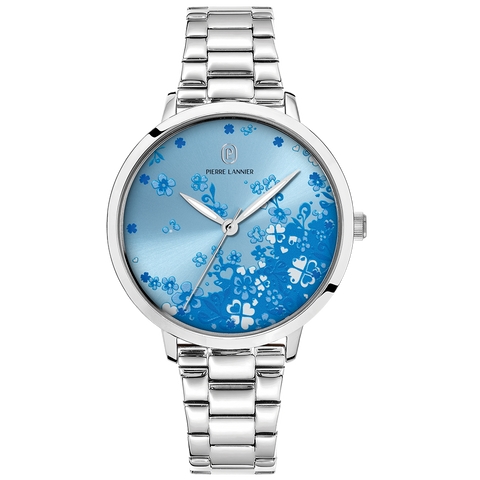 Pierre Lannier Montre Femme TALLIA Argenté Cadran Bleu Bracelet Acier Argenté 16 MM Réf 069H661