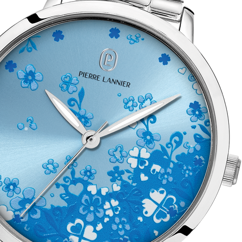 Pierre Lannier Montre Femme TALLIA Argenté Cadran Bleu Bracelet Acier Argenté 16 MM Réf 069H661