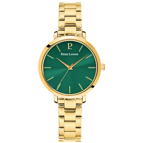 Pierre Lannier Coffret Femme CHOUQUETTE Cadran Vert Bracelet Cuir Vert Réf 371H572