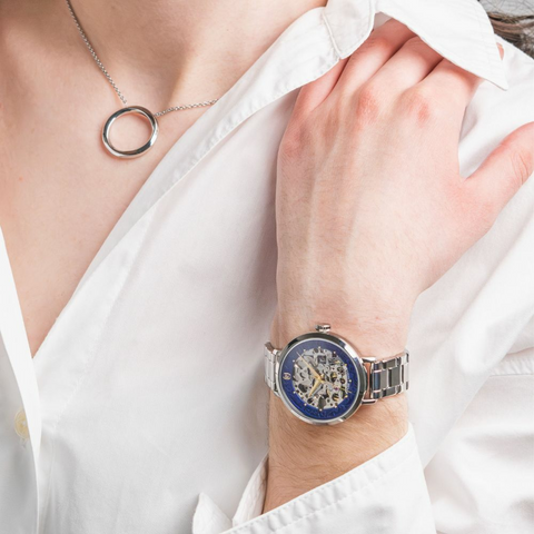 Montre Femme AUTOMATIC Argenté Cadran Bleu Bracelet Acier Argenté 14 MM Réf 141K661