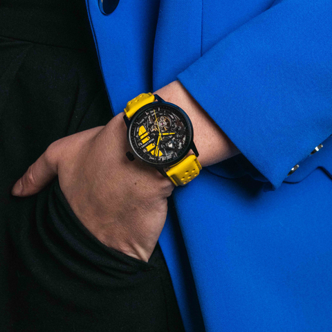 Montre Femme Pierre Lannier Paddock Noir Cadran Noir Bracelet Cuir Jaune – Réf. 145G849