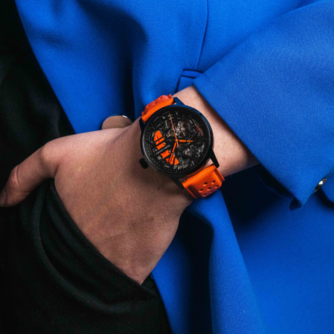 Montre Femme Pierre Lannier Paddock Noir Cadran Bracelet Cuir Orange – Réf. 145G899