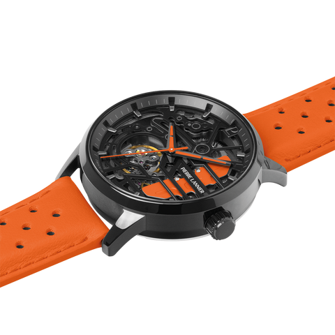 Montre Femme PADDOCK Noir Cadran Bracelet Cuir Orange 20 MM Réf 145G899