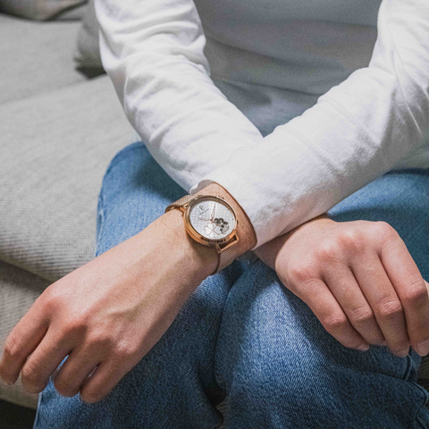 Montre Femme Pierre Lannier ESPÉRANCE 147K928 – Automatique, Cadran Argenté, Bracelet Milanais Doré-Rose