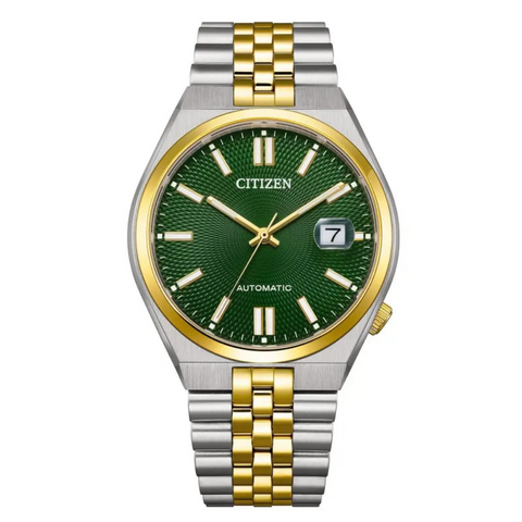 Montre Citizen Tsuyosa 60 Automatique 40 mm – Réf. NK0024-54X – Acier Bicolore Doré, Cadran Vert, Verre Saphir, Réserve 60 h