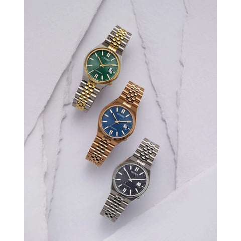 Montre Citizen Tsuyosa 60 Automatique 40 mm – Réf. NK0024-54X – Acier Bicolore Doré, Cadran Vert, Verre Saphir, Réserve 60 h