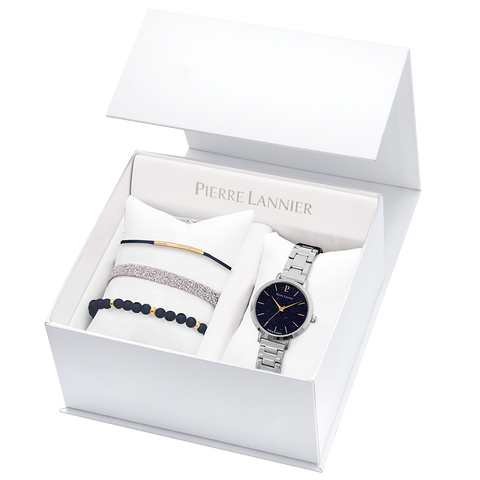 Coffret Femme CHOUQUETTE Argenté Cadran Bleu Bracelet Acier Argenté