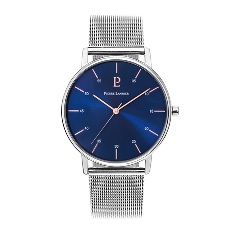 Montre Homme Pierre Lannier Cityline 202J168 – Cadran Bleu, Bracelet Acier Milanais Argenté 39mm