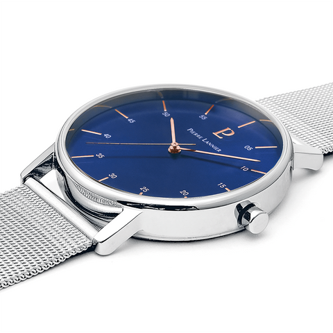 Montre Homme Pierre Lannier Cityline 202J168 – Cadran Bleu, Bracelet Acier Milanais Argenté 39mm
